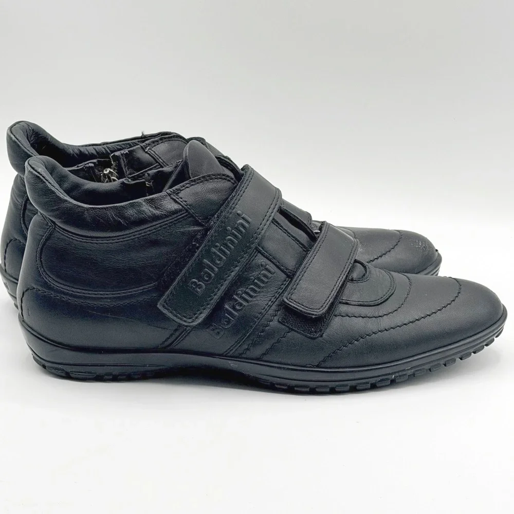 Baldinini Italy Black Leather High Top Sneakers Mens EU 42/8.5 Adjustable Luxury
